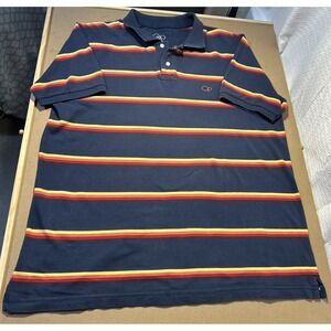 OP Polo Shirt Men's Size XL Short Sleeve Navy with Red, Orange, Yellow Stripes